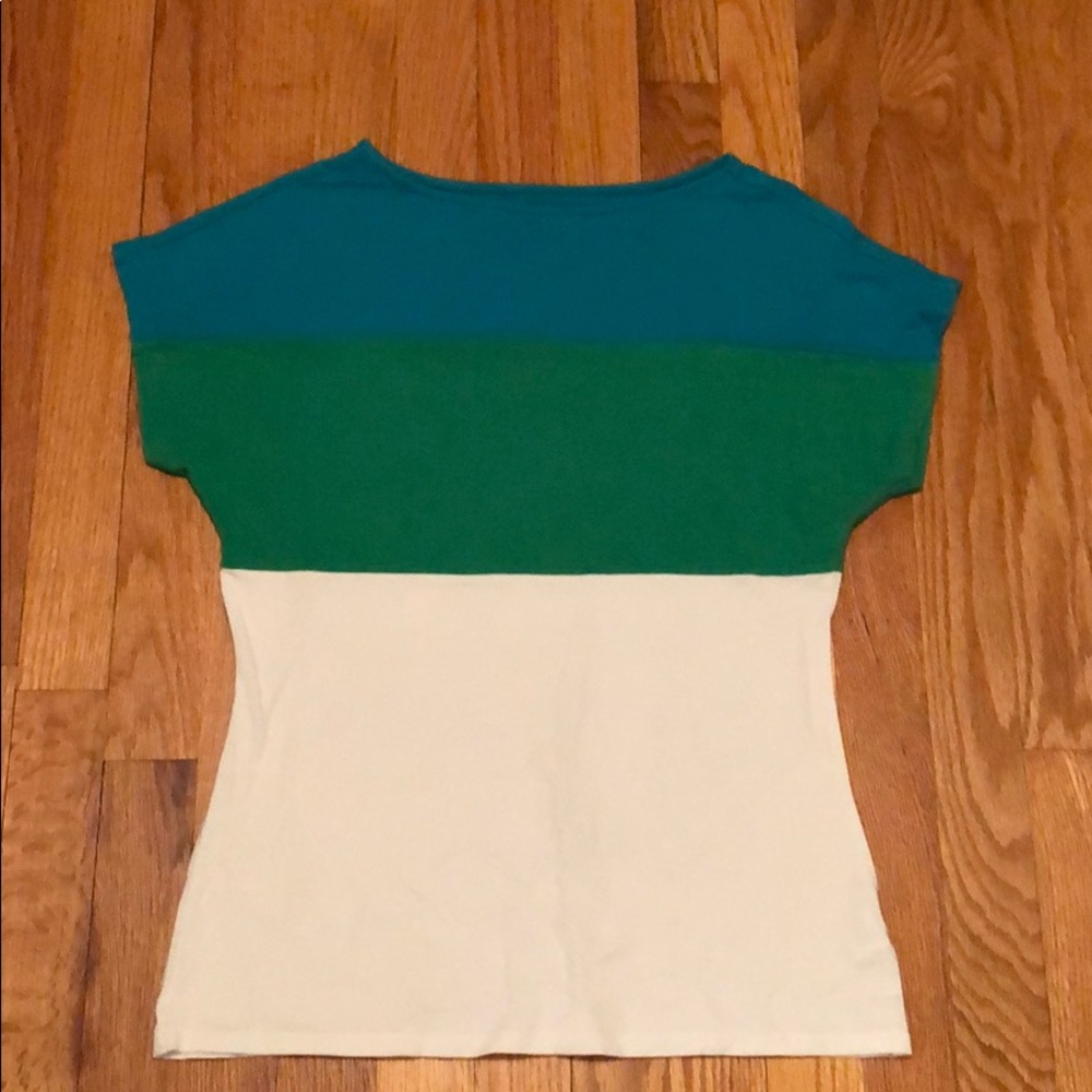 Coldwater Creek cap sleeve teal/green/white top